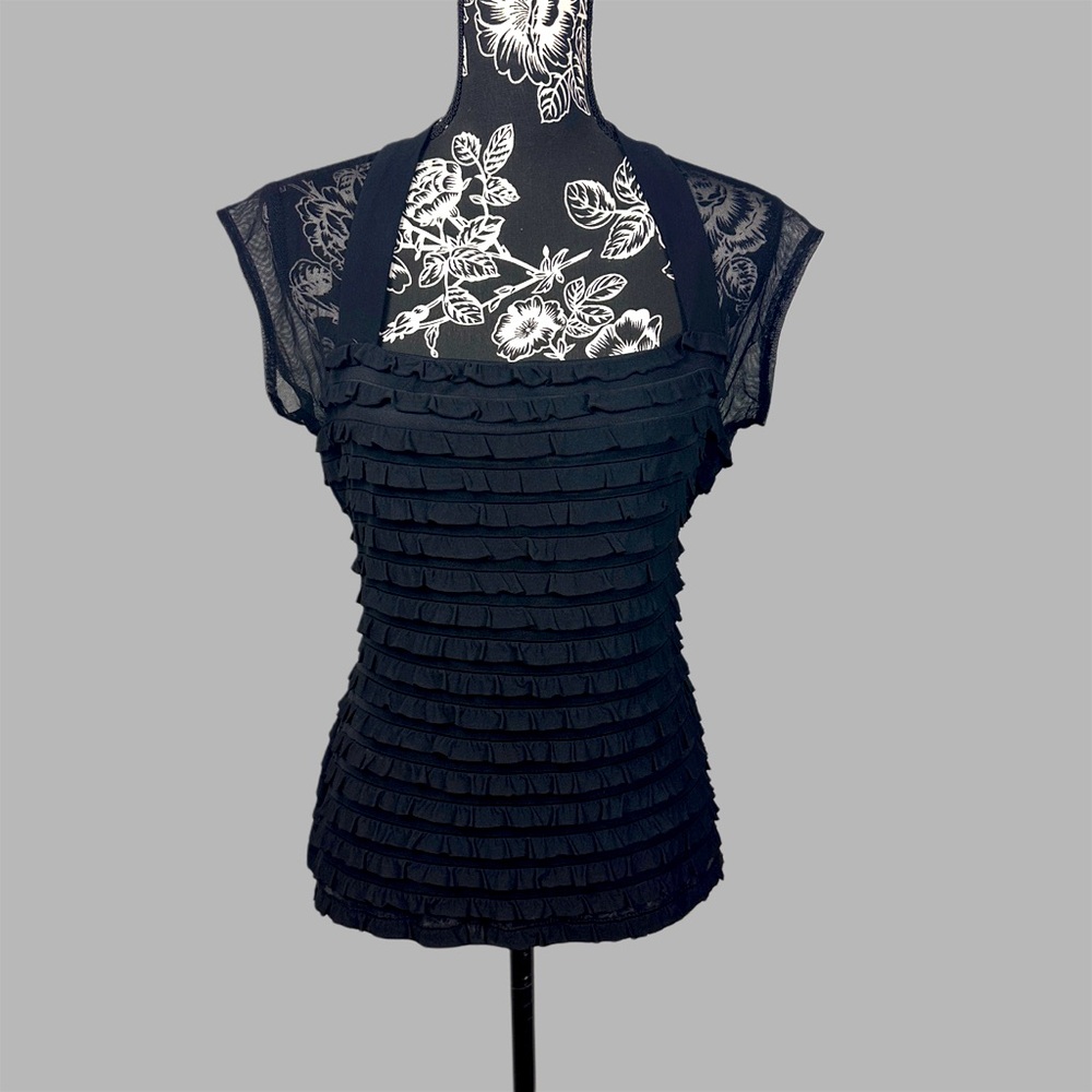 Dress Barn - Ruffle and Mesh Women’s Formal Fit Blouse - Size Large